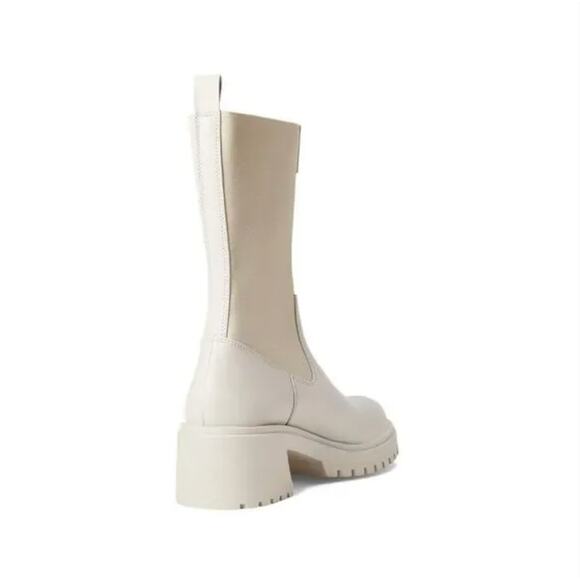 Steve Madden Hesitant Lug Mid Calf Boot 6 Bone Leather White Cream Chelsea - Picture 2 of 10